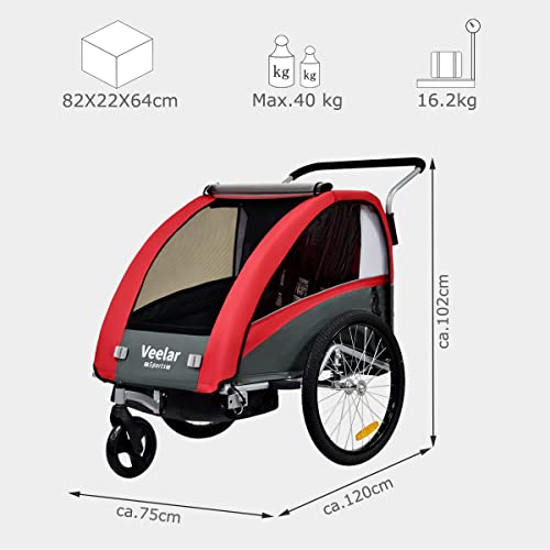Fahrradanhänger Tiggo VS 2 - in - 1 – mit Federung & Buggy - Set – Rot