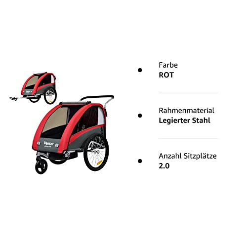 Fahrradanhänger Tiggo VS 2 - in - 1 – mit Federung & Buggy - Set – Rot