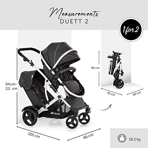Geschwisterwagen Hauck Duett 2 – umbaubar zur Babywanne, bis 36 kg – Forest Schwarz