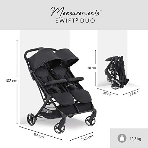 Geschwisterwagen Hauck Swift X Duo – für 2 Kinder, kompakt faltbar, bis 36 kg – Schwarz