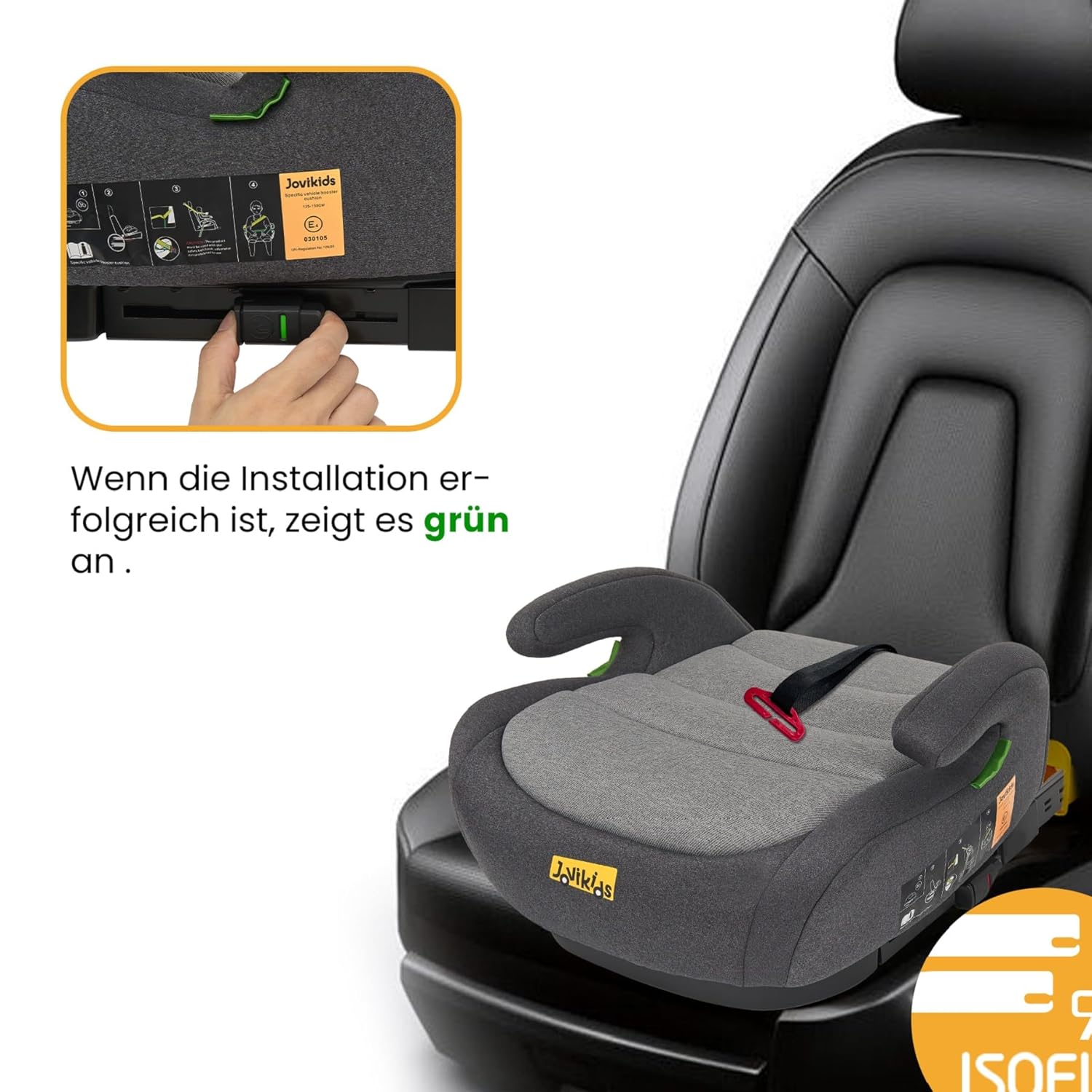 Jovikids Sitzerhöhung ISOFIX i - Size 125–150 cm, Waschbar, Schwarz