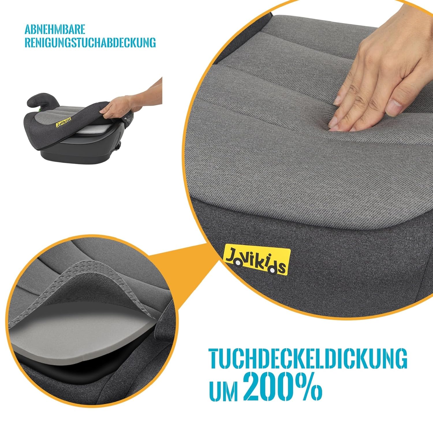 Jovikids Sitzerhöhung ISOFIX i - Size 125–150 cm, Waschbar, Schwarz