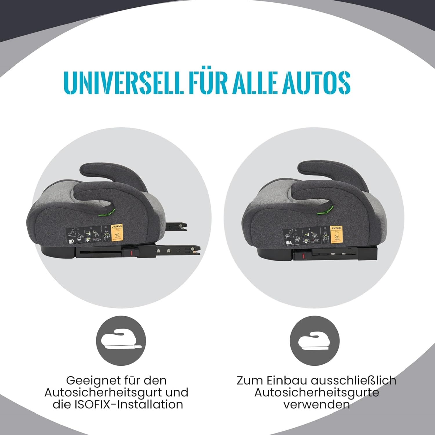Jovikids Sitzerhöhung ISOFIX i - Size 125–150 cm, Waschbar, Schwarz