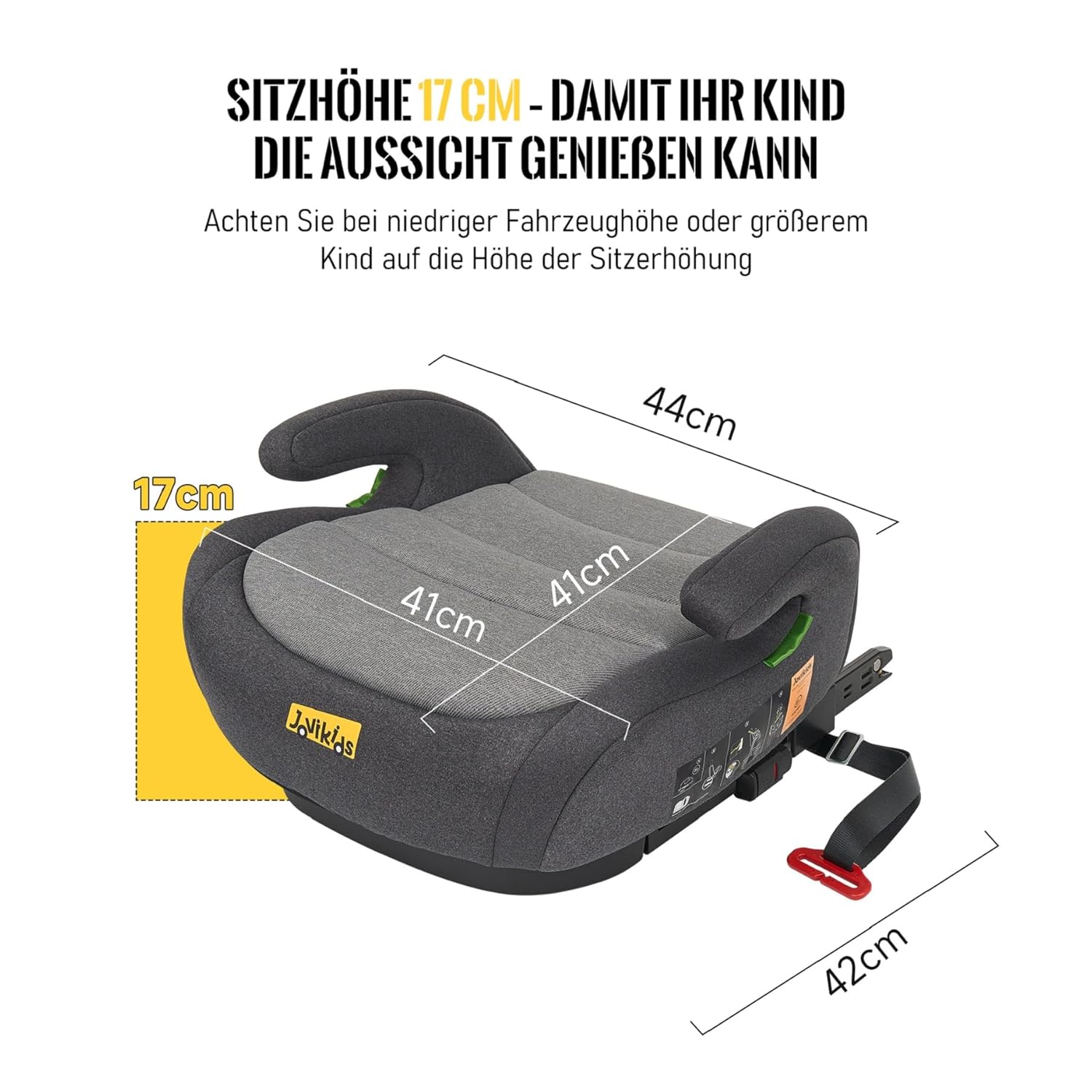 Jovikids Sitzerhöhung ISOFIX i - Size 125–150 cm, Waschbar, Schwarz