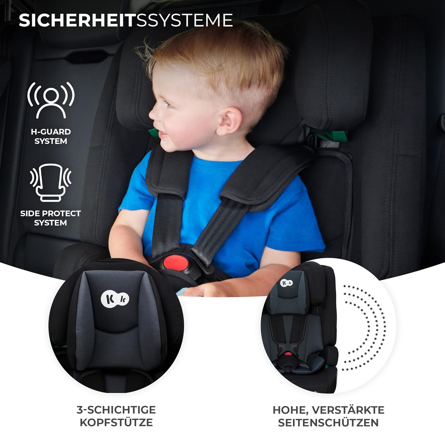 Kinderkraft SAFETY FIX 2 i - Size Kindersitz 76–150 cm, Schwarz
