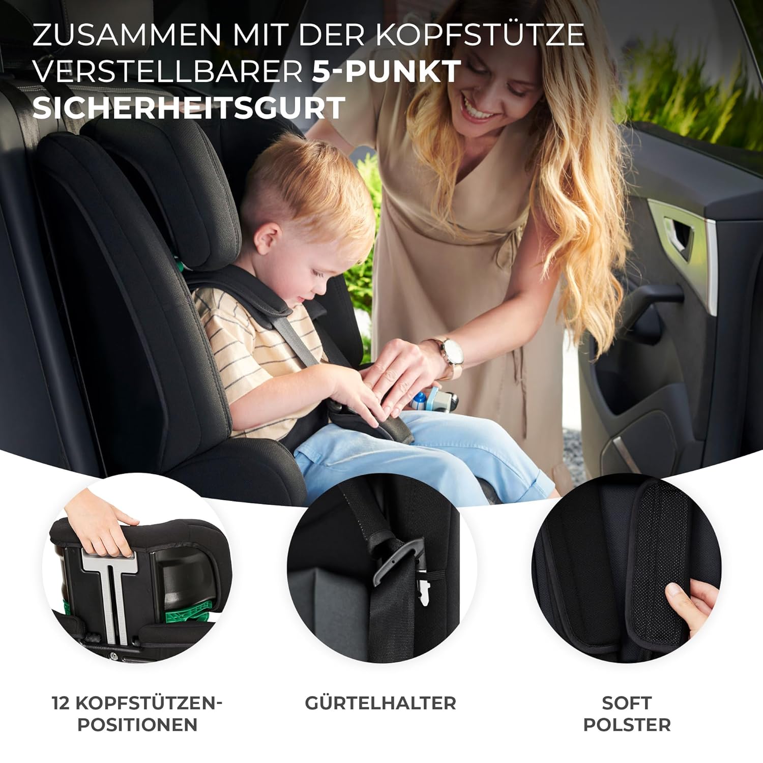 Kinderkraft SAFETY FIX 2 i - Size Kindersitz 76–150 cm, Schwarz