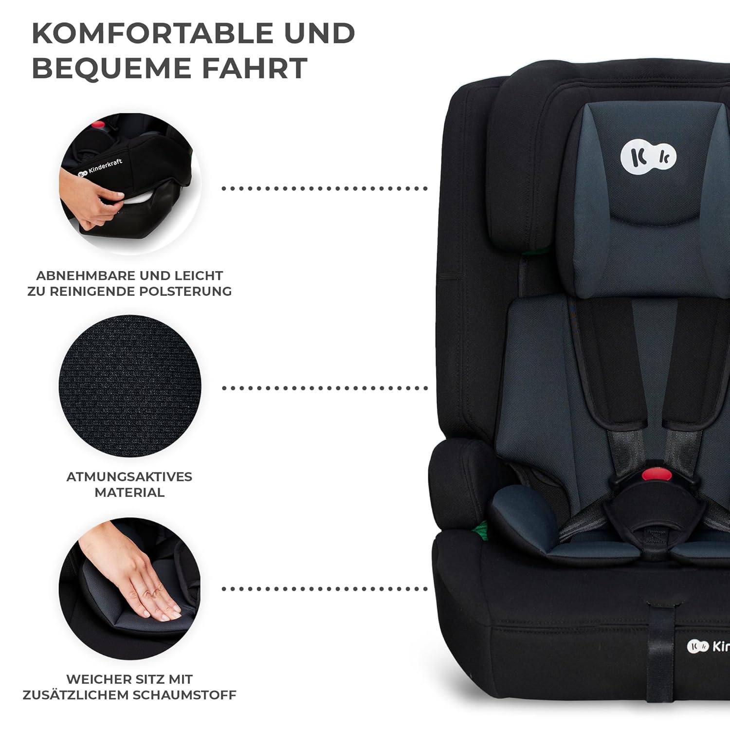 Kinderkraft SAFETY FIX 2 i - Size Kindersitz 76–150 cm, Schwarz