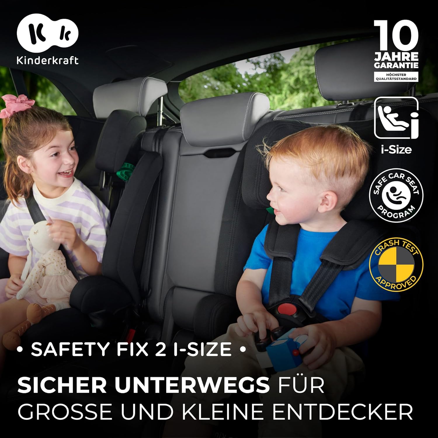 Kinderkraft SAFETY FIX 2 i - Size Kindersitz 76–150 cm, Schwarz