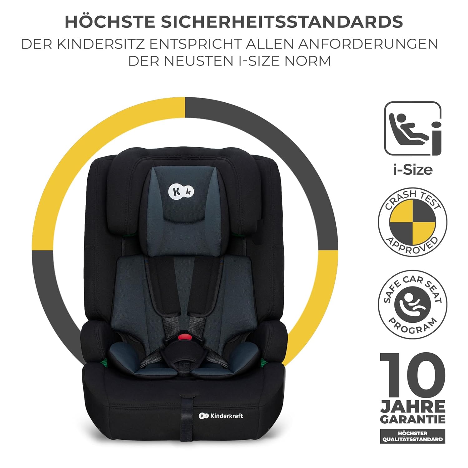 Kinderkraft SAFETY FIX 2 i - Size Kindersitz 76–150 cm, Schwarz