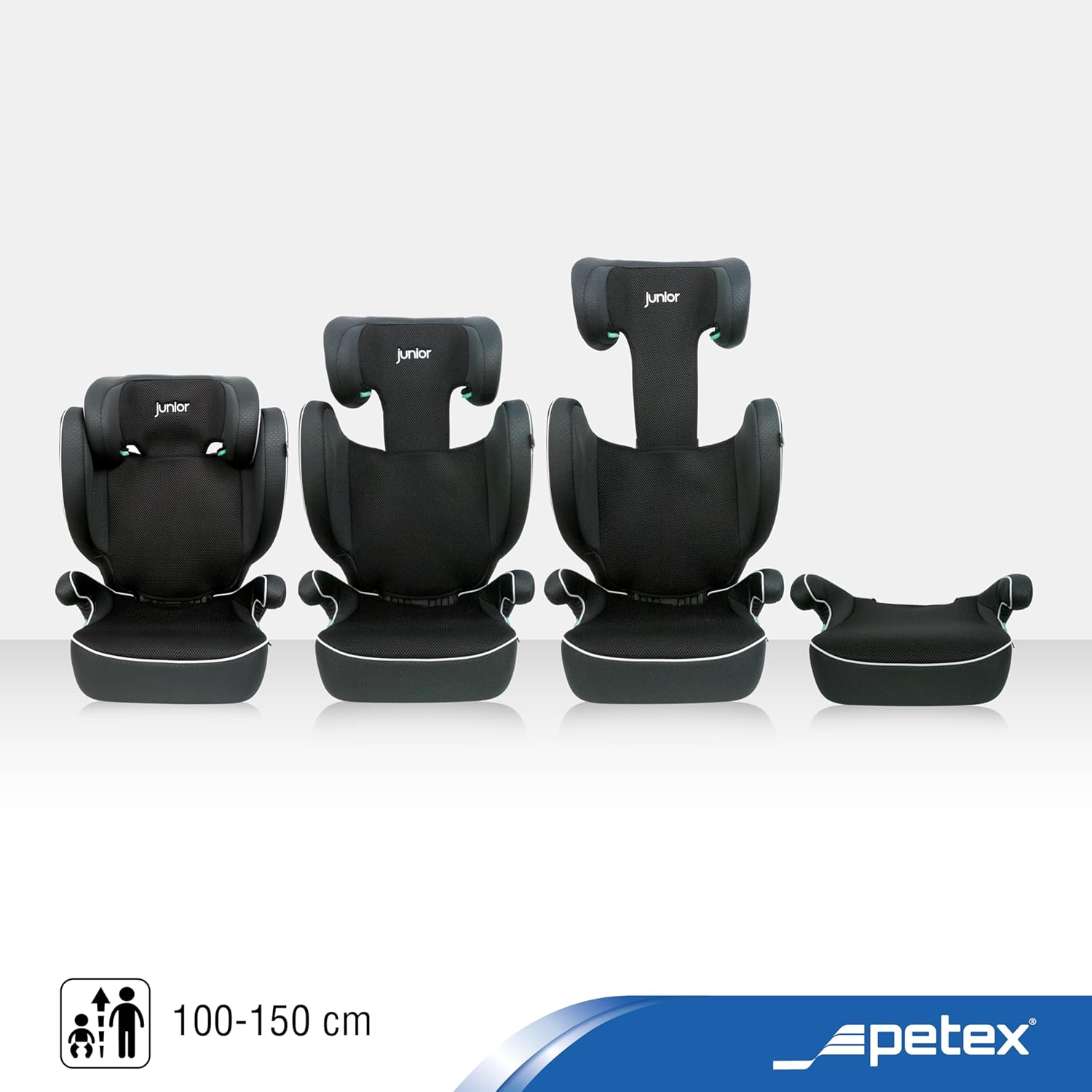 PETEX Basic Plus Kindersitz i - Size 100–150 cm, mit ISOFIX, Schwarz
