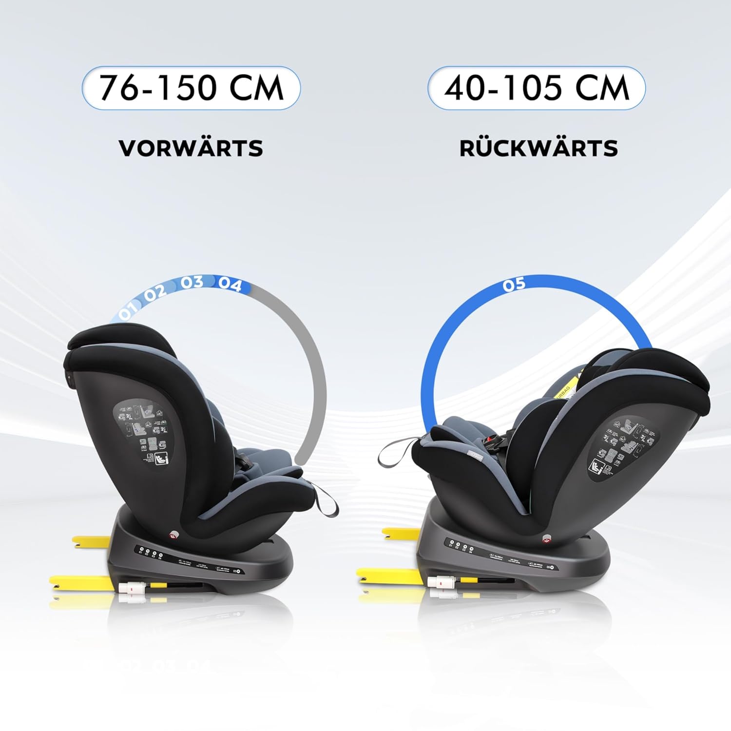 Reecle 360 Drehbar i - Size Kindersitz mit ISOFIX 40 - 150 cm (0 - 36 kg) Reboarder, ab Geburt - 12 Jahre, ECE R129