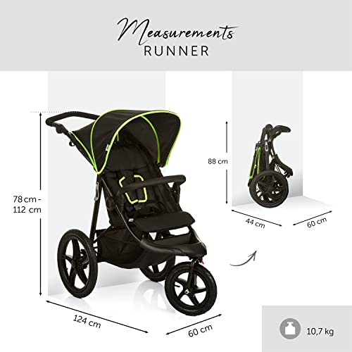 Sportbuggy Hauck Runner – Luftreifen, Liegefunktion, bis 25 kg – Schwarz Neon Gelb