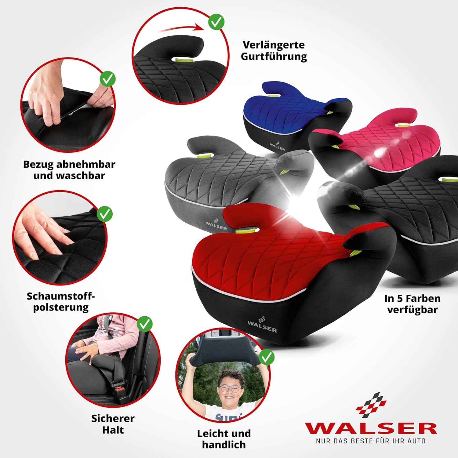 WALSER Andy Sitzerhöhung Auto i - Size R129, 125–150 cm, Schwarz