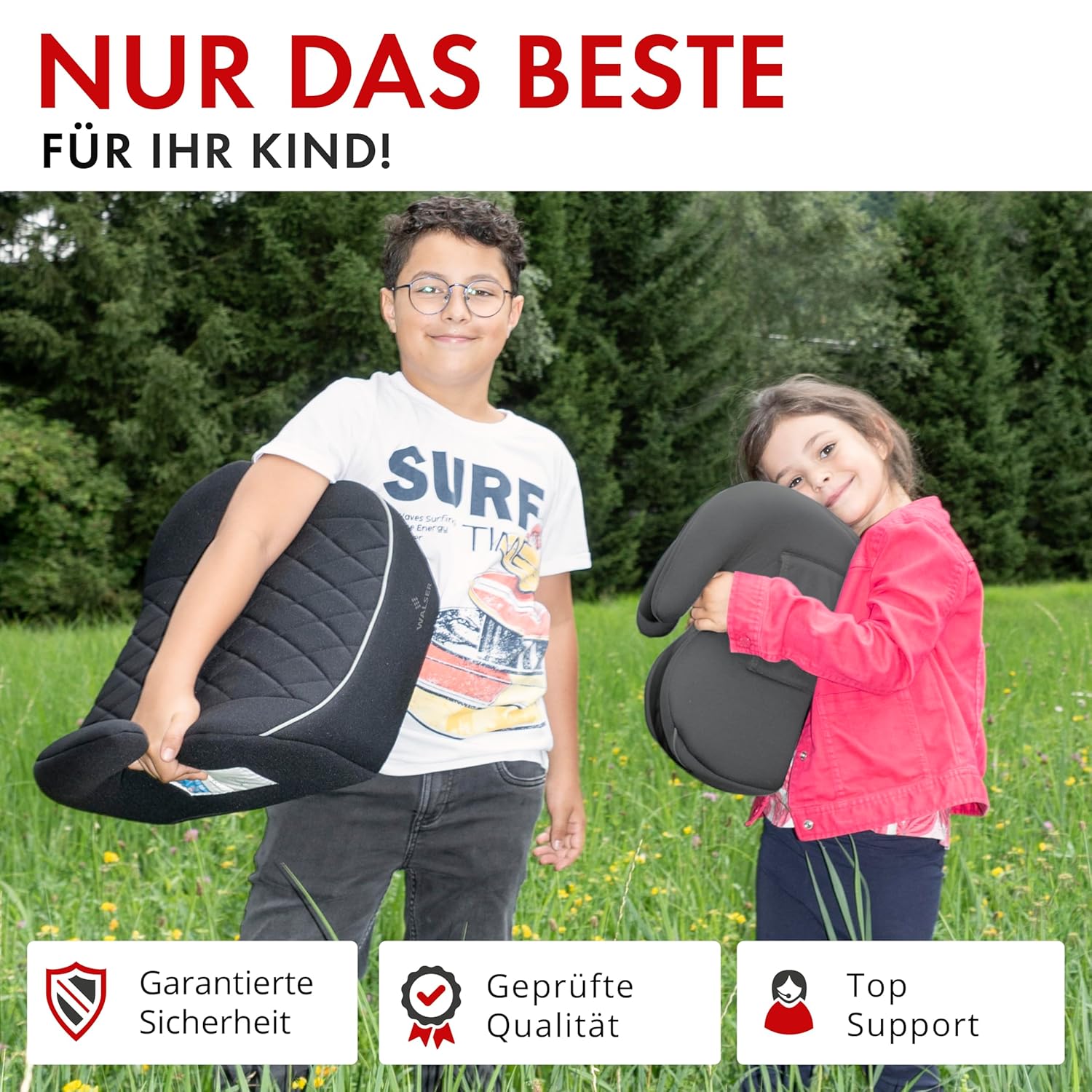 WALSER Andy Sitzerhöhung Auto i - Size R129, 125–150 cm, Schwarz