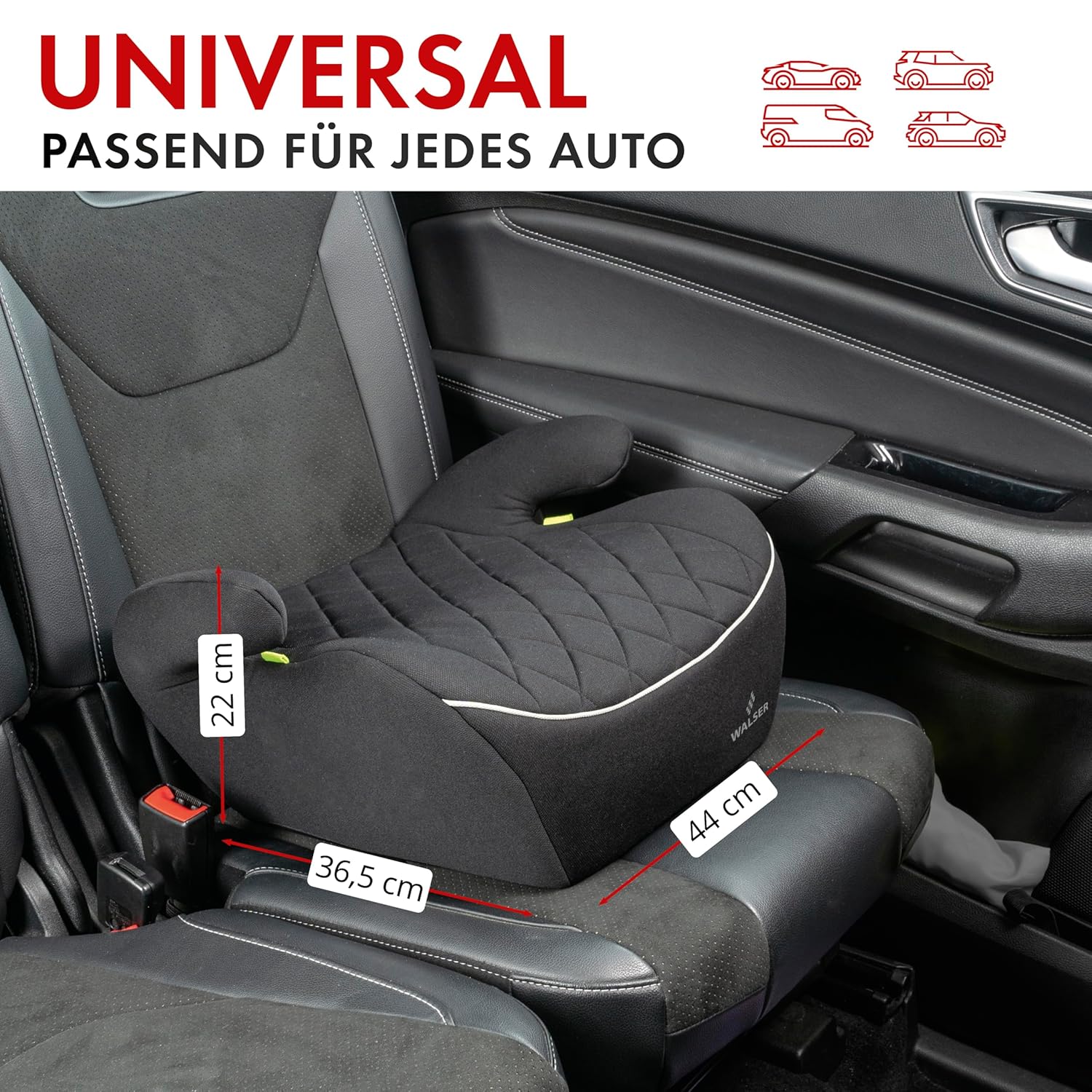 WALSER Andy Sitzerhöhung Auto i - Size R129, 125–150 cm, Schwarz