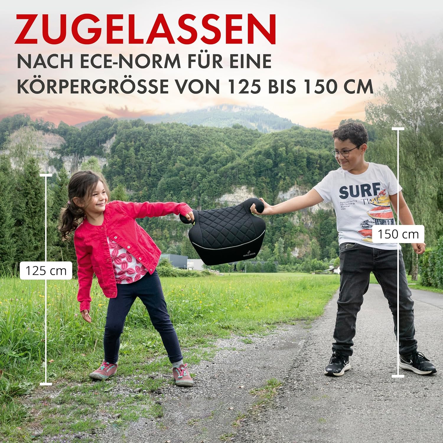 WALSER Andy Sitzerhöhung Auto i - Size R129, 125–150 cm, Schwarz