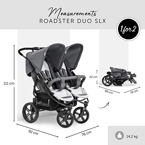 Zwillingswagen Hauck Roadster Duo SLX – bis 30 kg, kompakt faltbar – Grau Silber
